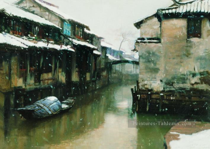 Les villes d’eau neigeuses Shanshui Paysage chinois Peintures à l'huile
